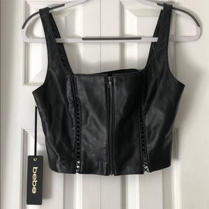 Bebe faux leather crop top with zipper